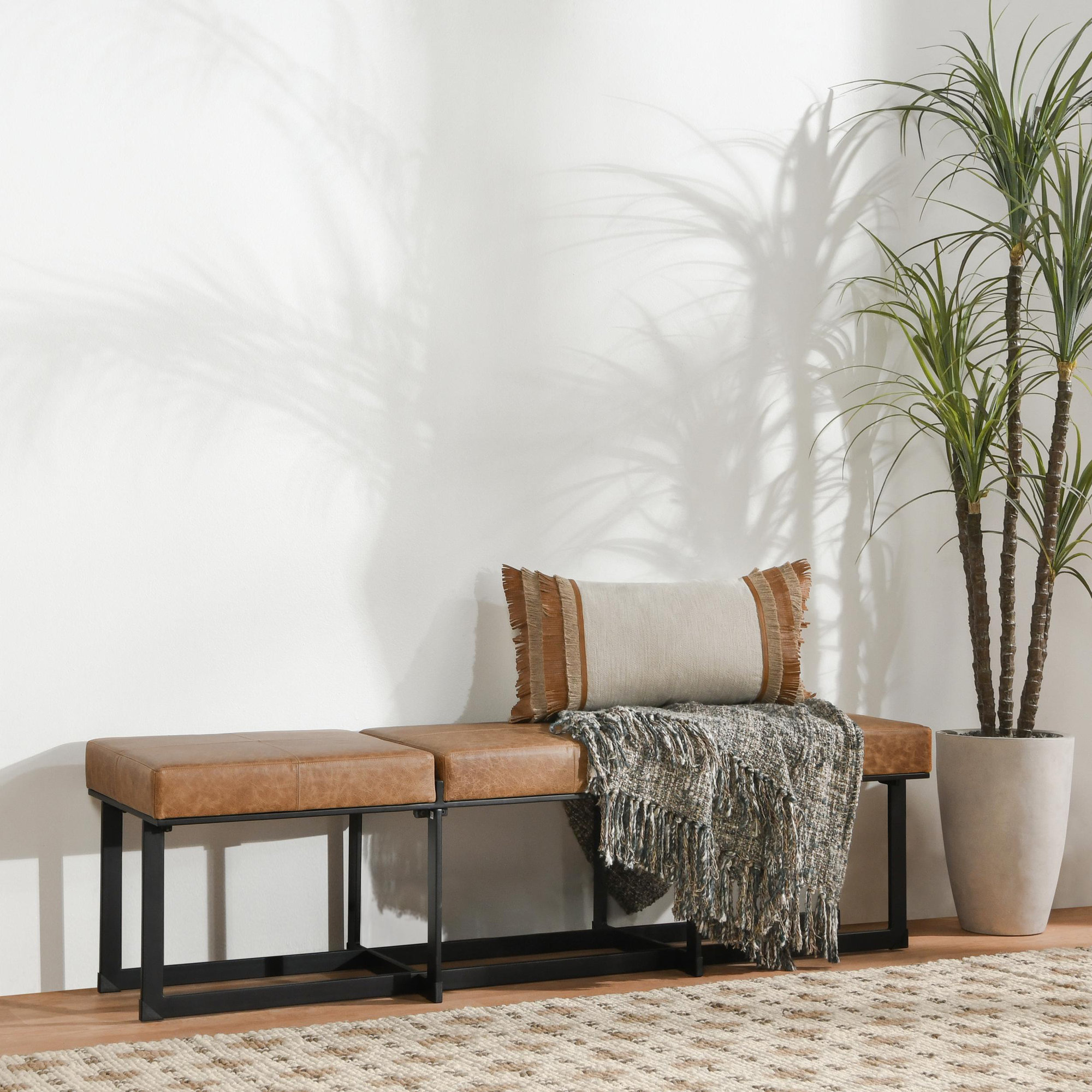 Calvin Leather Bench, Brown
