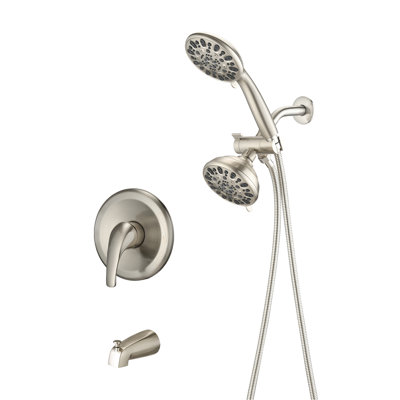 Système de douche de robinet de baignoire - valve 2 en 1. 7 modes de pulvérisation pour une douche relaxante. Robinet haut en nickel brossé avec temps confortable.