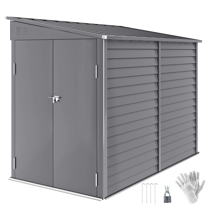 8 ft. W x 4 ft. D Galvanised Steel Pent Storage Shed, Grey