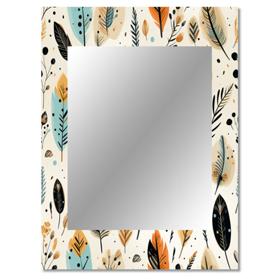 Zury Rustic Bohemian Boho Pattern - botanical  Large Wall Mirror, Botanical Decorative Mirror, Printed Metal Art