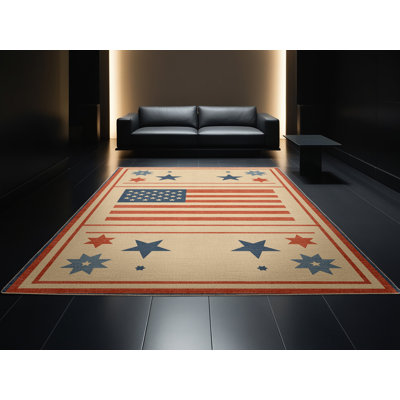 Machine Washable Artesian July 4Th Modern & Contemporary Abstract Rug in Brown – Beige Binding