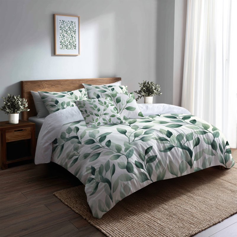 Ensemble de housse de couette et coussin Abstract Sage Breeze, Housse de couette pour lit simple + 4 pièces supp