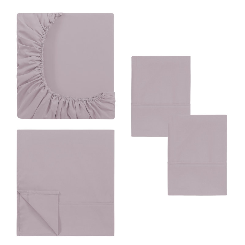 Ensemble de draps en microfibre 4 pièces Modern, Ensemble de draps pour grand lit avec 2 taies d'or, Mauve