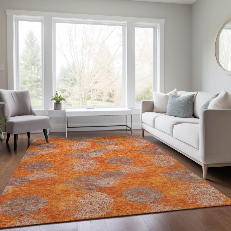 Orange Flat Woven Synthetic Indoor/Outdoor Washable Rug 2'6" x 3'10"