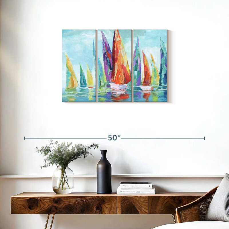 " Fine Day Sailing I " 3 - Pieces, 20" H x 33" W x 1.25" D