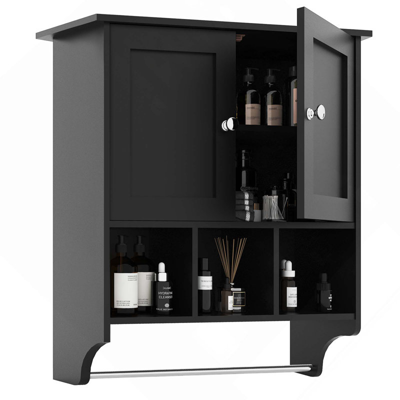 Space Saving Wall Medicine Cabinet With 2 Doors And Adjustable Towel Rack Shelves For Toilet, Bathroom, Living Room, Kitchen