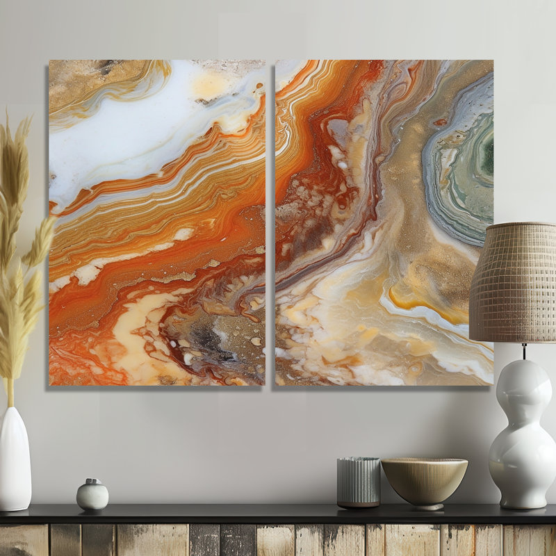 Symphonie orange orange beige - art mural orange 2 panneaux, Wrapped Canvas, Does Not Apply, 36" H x 48" W