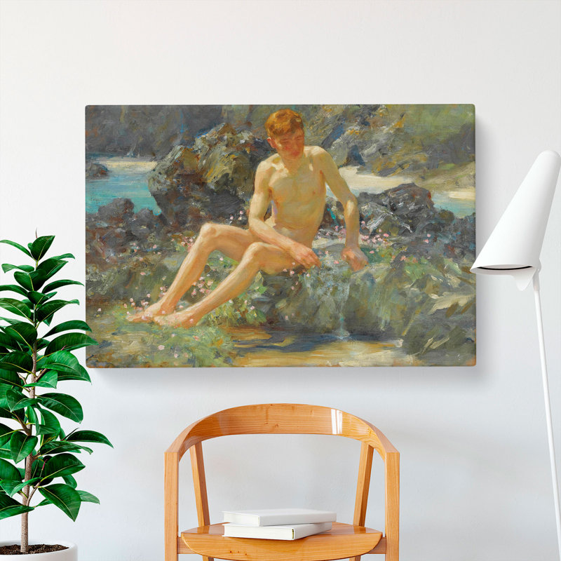 Nude Man On The Rocks by Henry Scott Tuke - Wrapped Canvas Painting, 35cm H x 50cm W x 3cm D