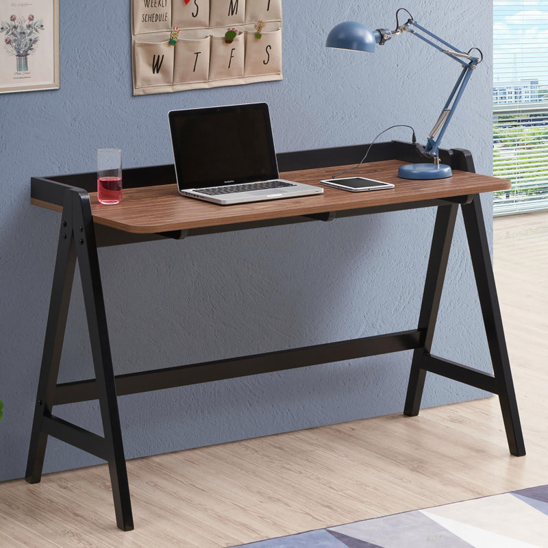 Bureau d'écriture en noyer et noir avec ports USB (bureau)
