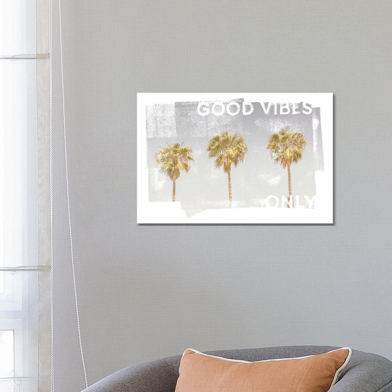 Vintage Palm Trees | Good Vibes Only by Melanie Viola - Wrapped Canvas Print, 66.04 cm H x 45.72 cm W x 1.91 cm D