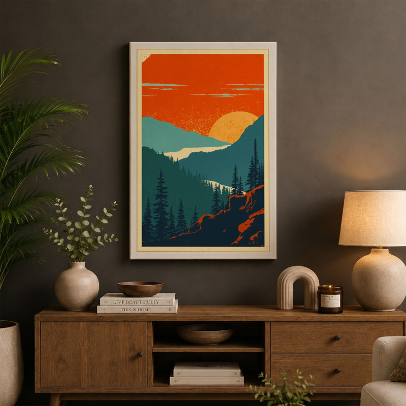 Train Through Mountain Valley Vintage - Wrapped Canvas, 18x12 - 45.7 x 30.5 cm, Black Border