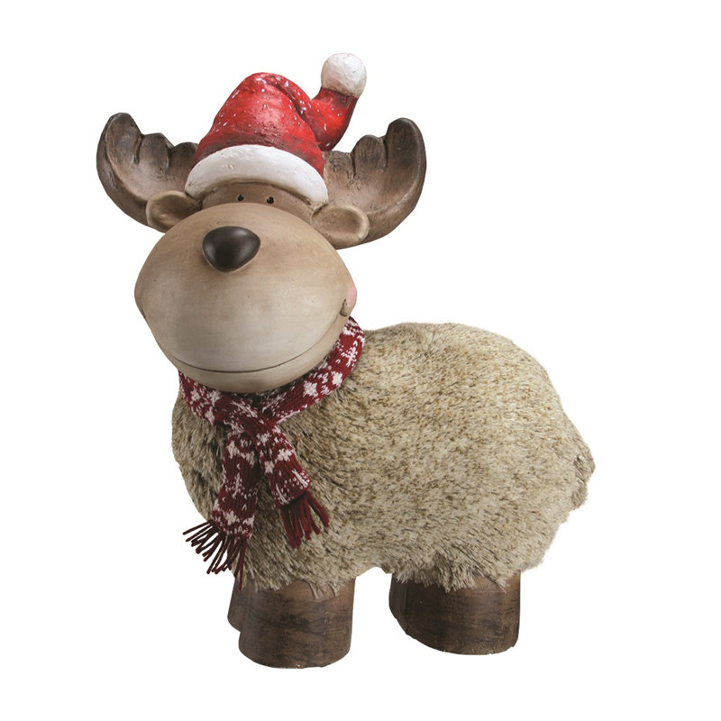 Décoration de Noël 17,25 po renne et rouge avec chapeau de père Noël de style nordique