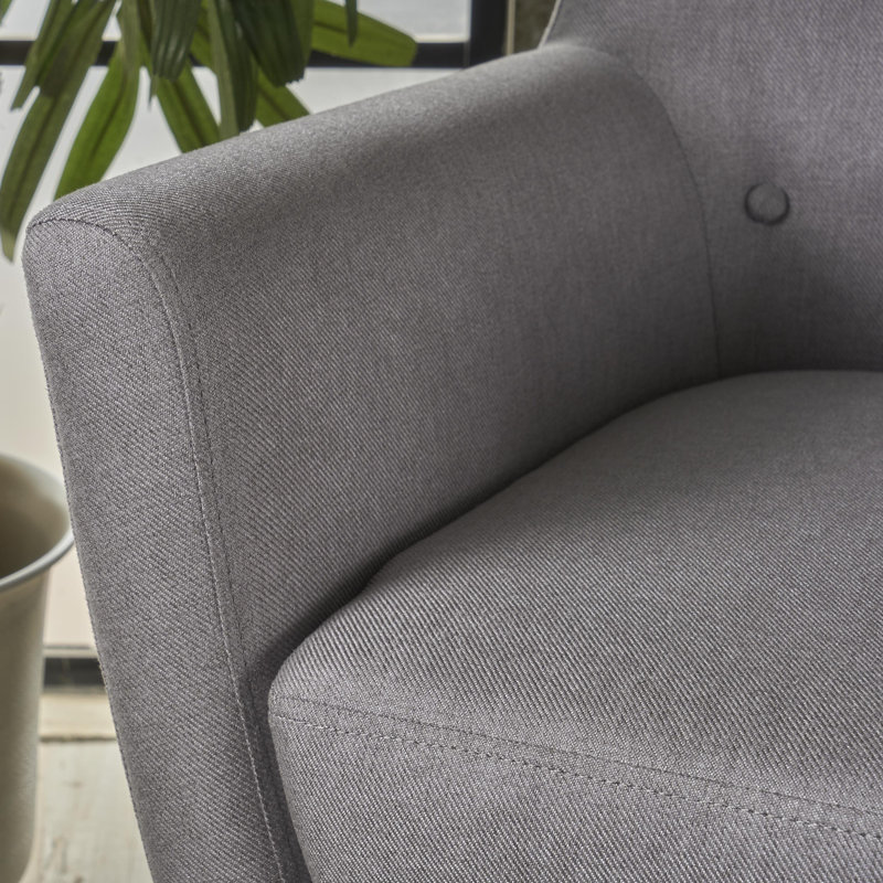 Fauteuil capitonné de 28,3 po de largeur Malyun, Light Grey Polyester, Noyer