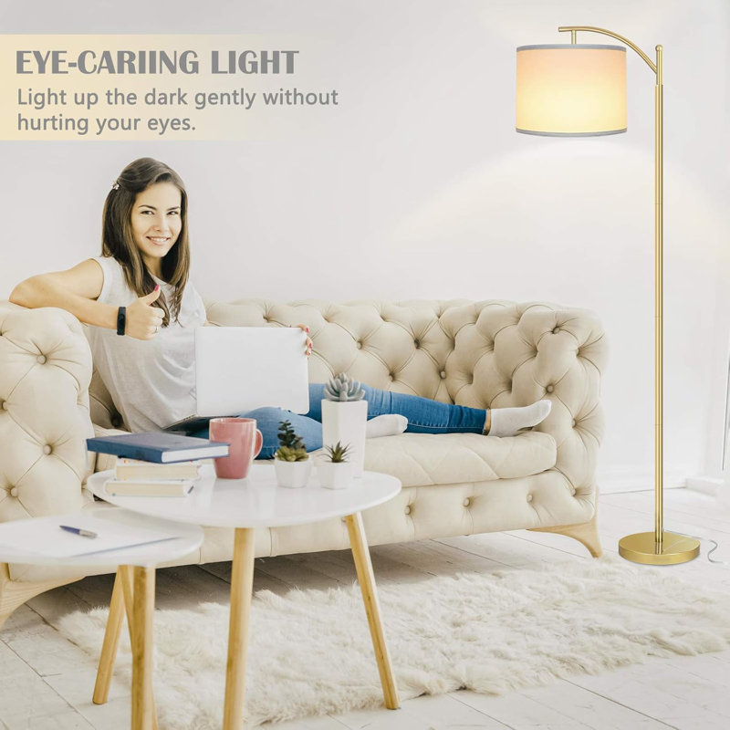 Floor Lamp For Living Room With 3 Color Temperatures LED Bulb, Standing Lamp Tall Industrial Floor Lamp For Bedroom, (9W LED Bulb, Wood Grain Pattern Lampshade Included) -Oil-Rubbed Bronze