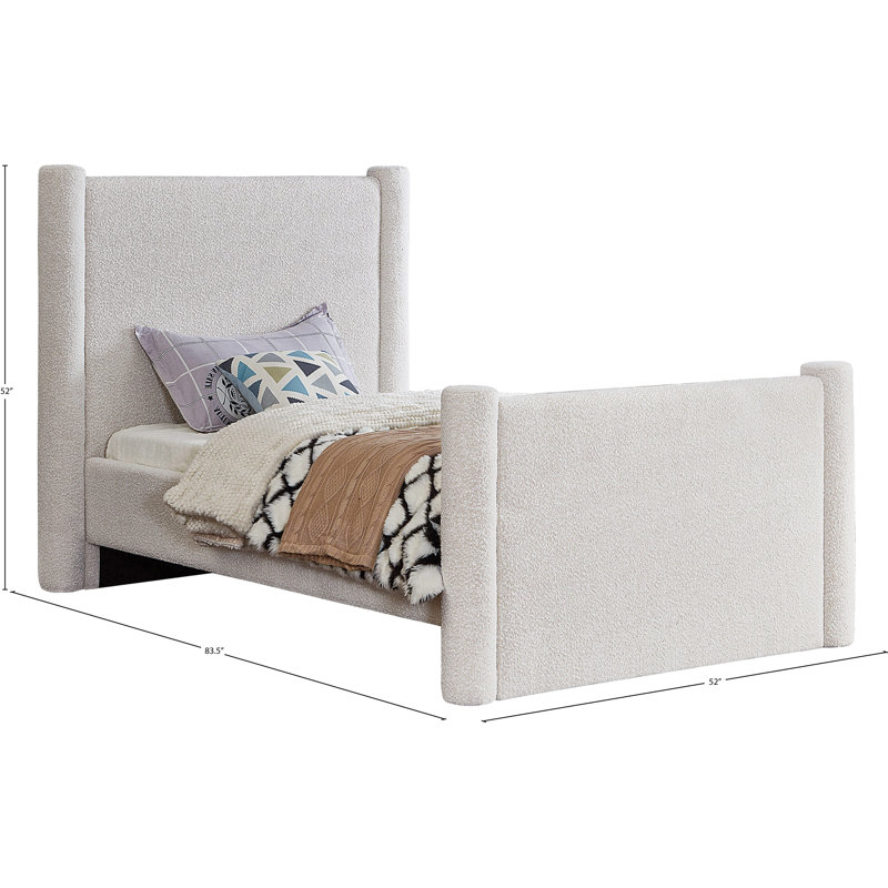 Elias Upholstered Platform Bed, Twin, Cream Boucle Fabric