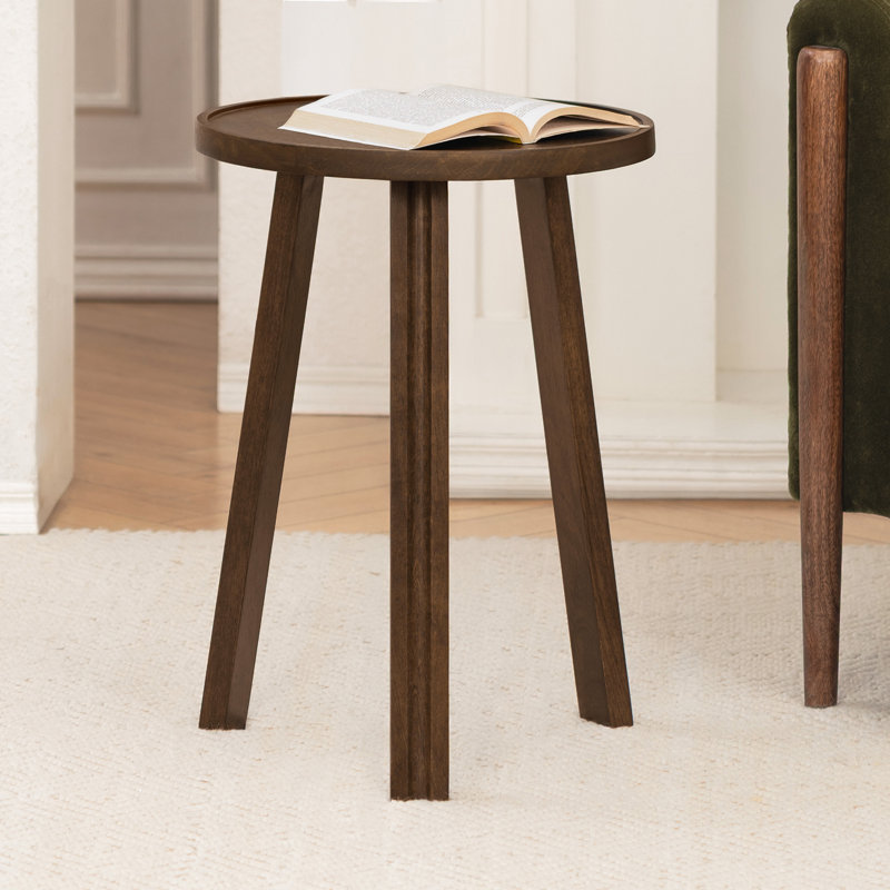 Keira Solid Wood End Table With Round Tray Top, Hazel Brown