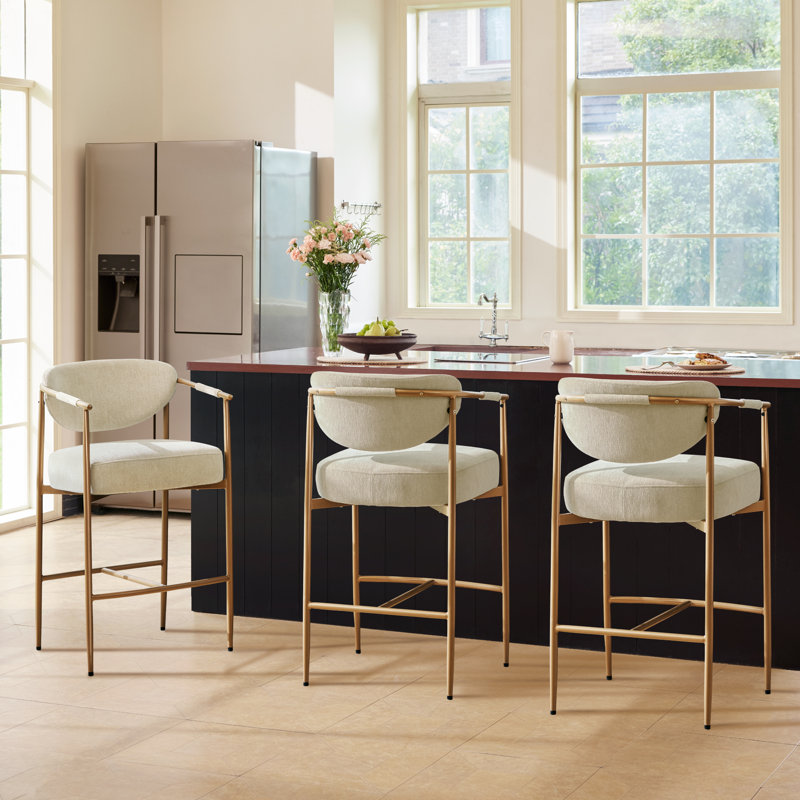 Upholstered Counter Stool with Metal Frame, Oatmeal