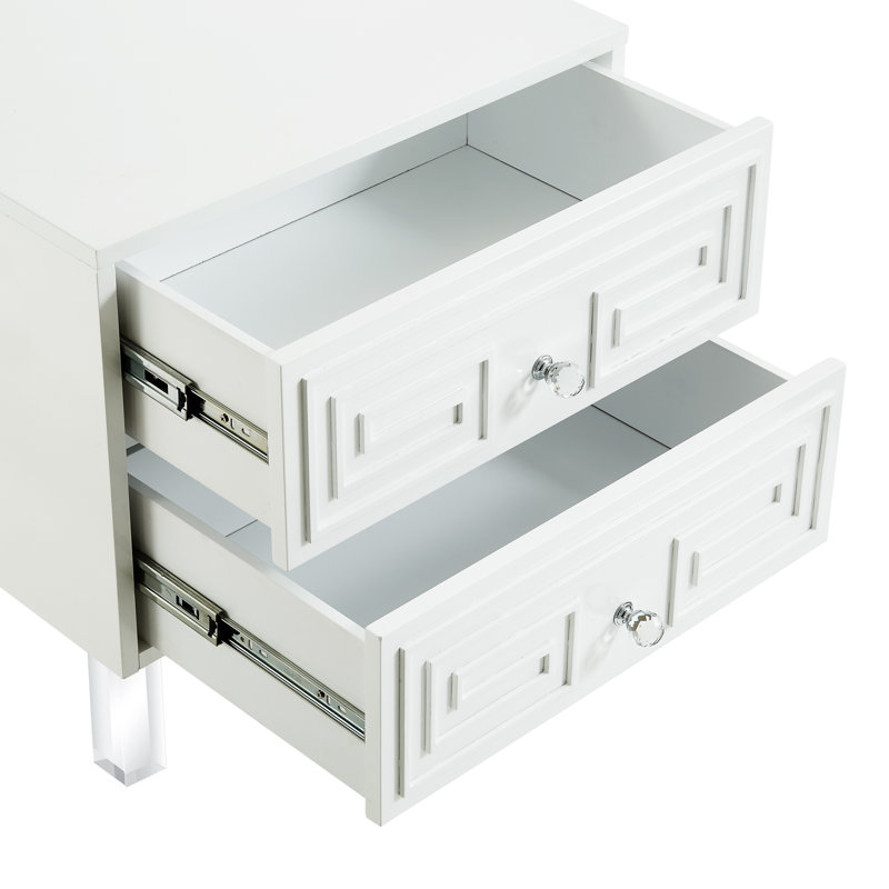 Kymari Lacquer-Finish Lucite Leg Side Table/Accent Table/Nightstand, White