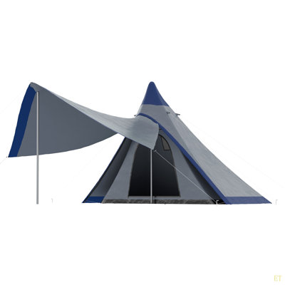 Outsunny 15.4'X15.4'X8.5' Teepee Tent, Waterproof Camping Tent With Porch Area, Floor And Carry Bag, For 2-3 Person Outdoor Backpacking Camping Hiking
