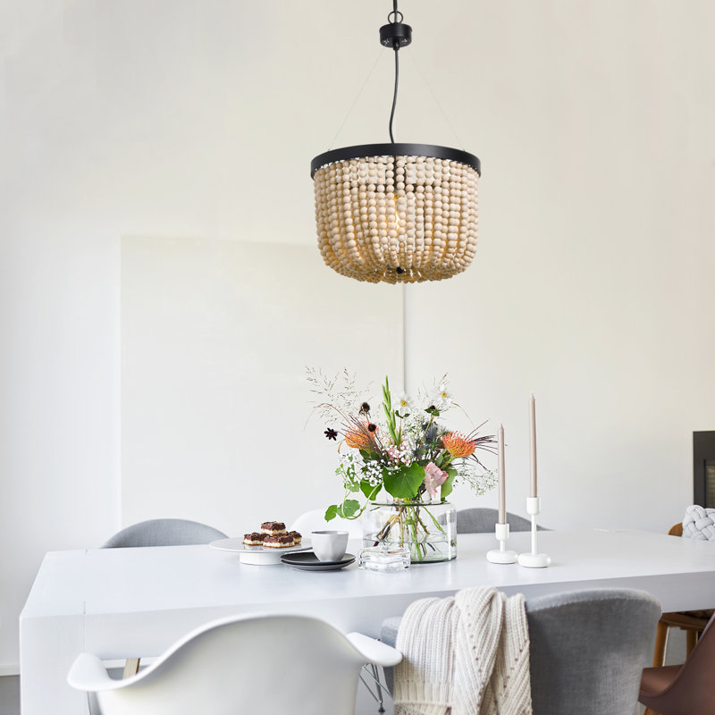 Luminaire suspendu bohémien à 1 lumière avec perle en bois Cannock