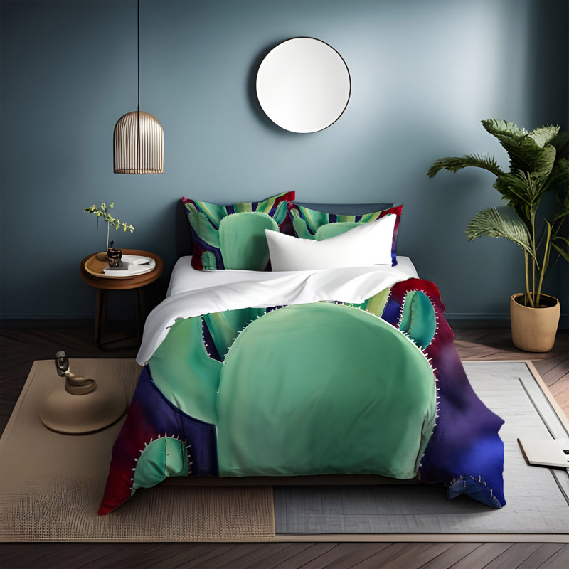 Ensemble de housse de couette en microfibre vert / mauve, Housse de couette pour très grand lit et 2 très