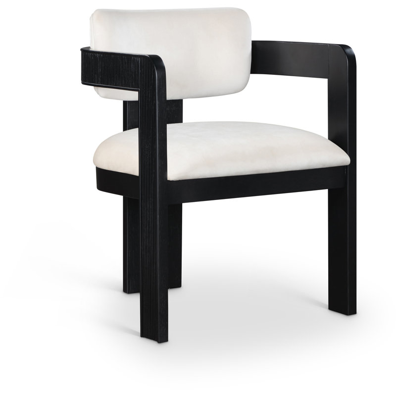 Sacha Frink Upholstered Dining Arm Chair, Cream Velvet, Black