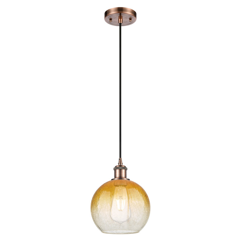 Mini luminaire suspendu à cordon 1 lumière 8 po Ballston - Brookhaven Globe, Ambre, Cuivre antique