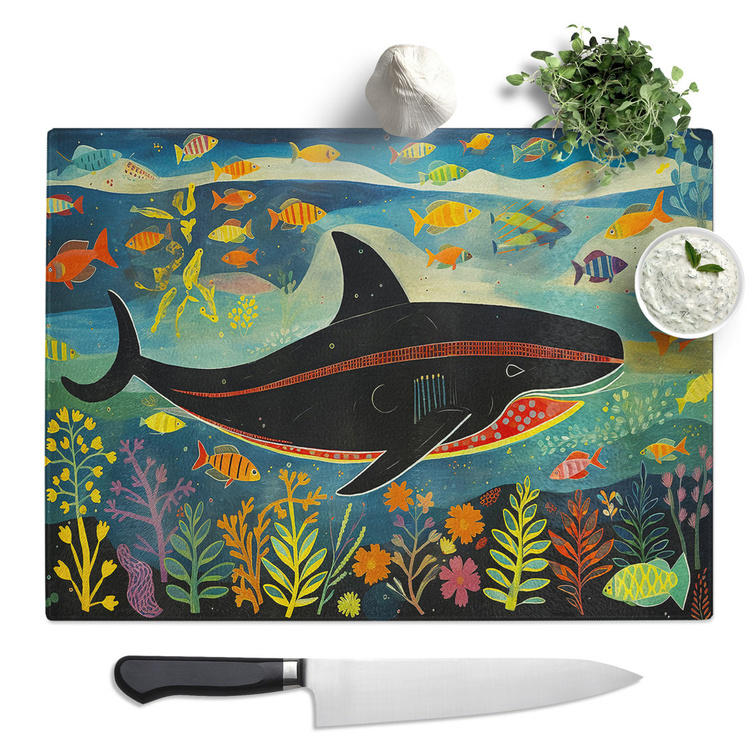Whale Orphism  Glass Chopping Board