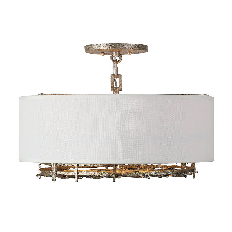 Champagne Luxe 4-Light Convertible Semi-Flush Pendant with White Linen Shade