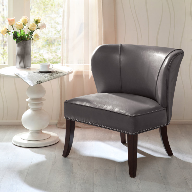 Fauteuil d'appoint en similicuir sans accoudoirs Alfredia, Similicuir gris