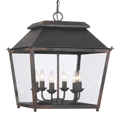 Luminaire suspendu 6 lumières Aramie en ivoire antique avec verre transparent