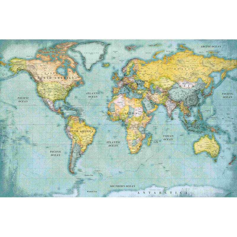 " World Map Faded ", 8" H x 12" W, No, Wrapped Canvas