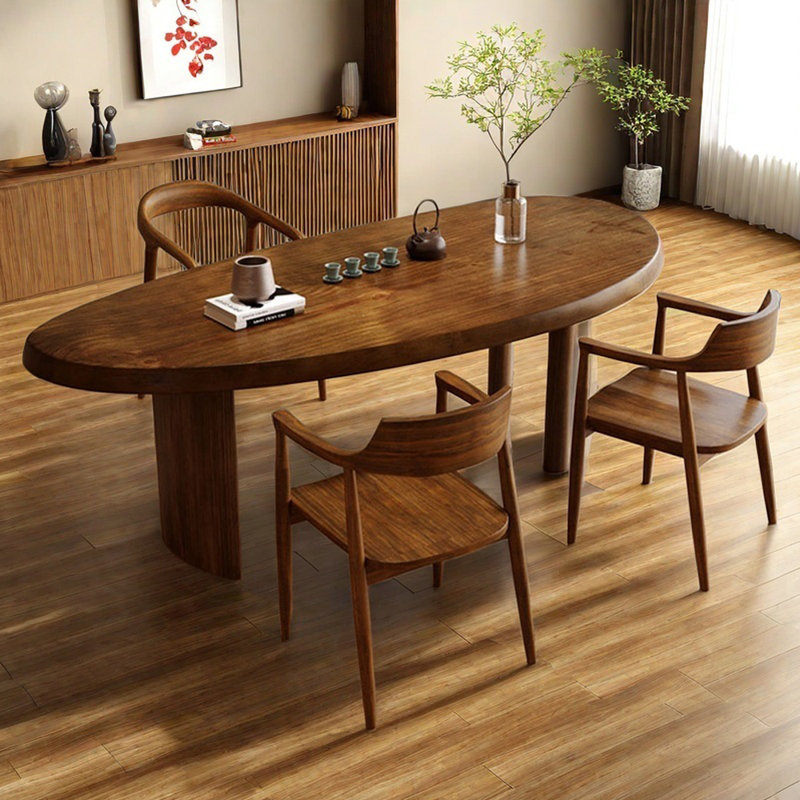 Modern Simple Solid Wood Arc Dining Table Sets, 29.52"H x 78.74"L x 31.49"W