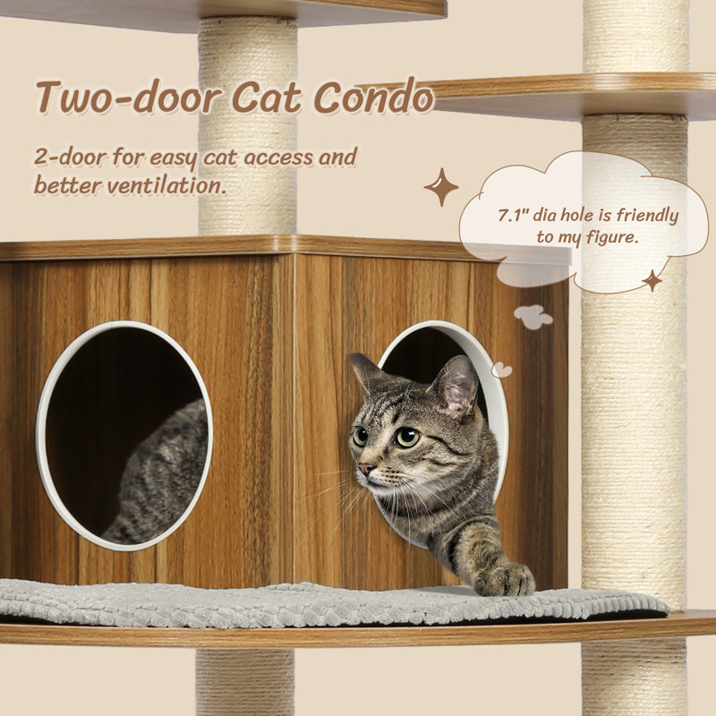 68.7'' H Wood Modern Eleph Cat Tree, Cat Tower, Cat Condo