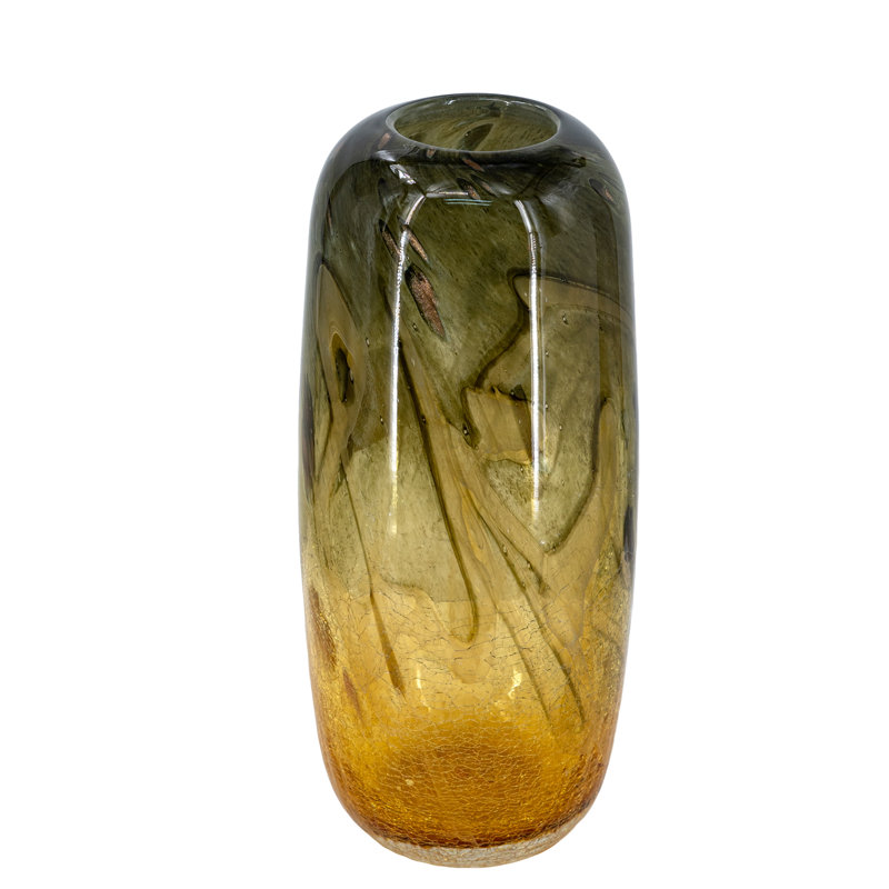 Vase en verre 5,5 x 5,5 x 13,5 po avec motif dégradé ambre et gris