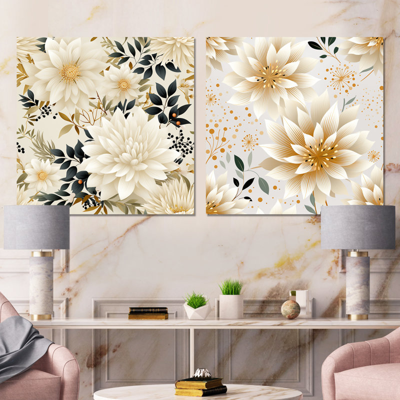 Blagnac - Ensemble de 2 impressions sur toile florales, Toile tendue, H 16 po x l 33 po x P 1 po