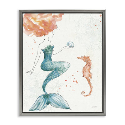 «Mermaid and Ocean Seahorse Brown Grain», art mural sur toile flottante par Anne Tavoletti
