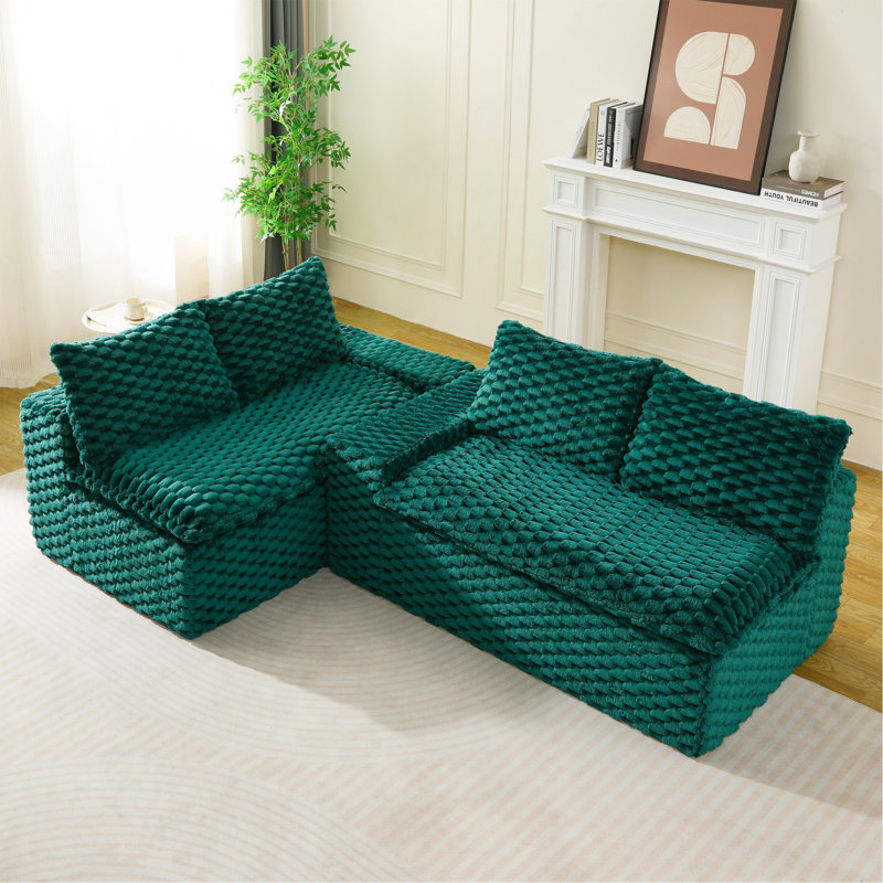 Canapé multifonctionnel luxueux en velours vert tortue (une rangée, côte à côte ou modulaire), Green Polyester
