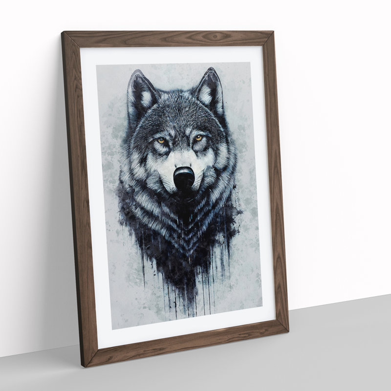Splashed Wolf - Framed Print, 46cm H x 34cm W x 2cm D, Walnut