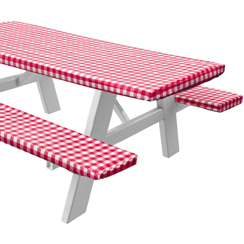 Vinyl Gingham 3 Pcs Tablecloth, 72'' L x 30'' W, Red