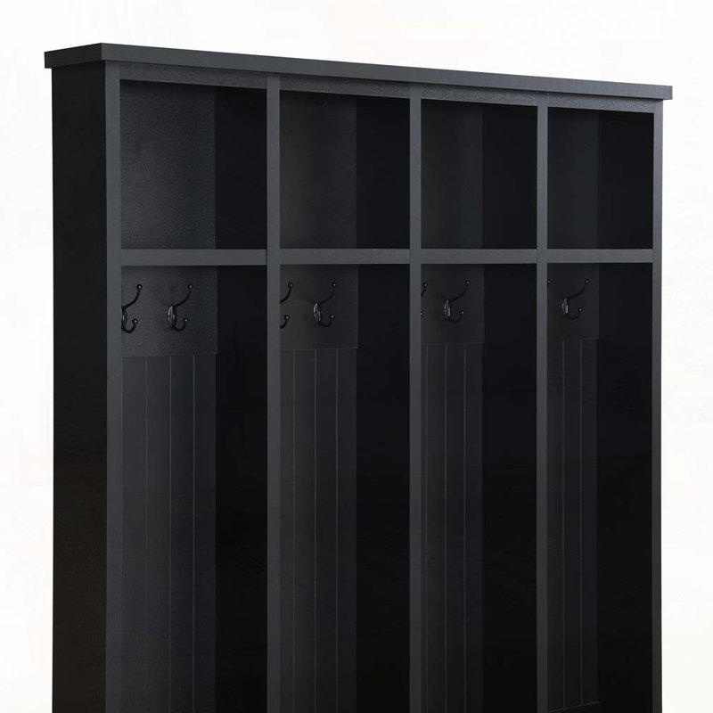 Farmhouse 59"W Wide Hall Tree with 8 Hooks, Black
