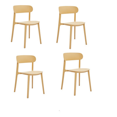 Ensemble de quatre chaises d'appoint à dossier ouvert en plastique robuste jaune