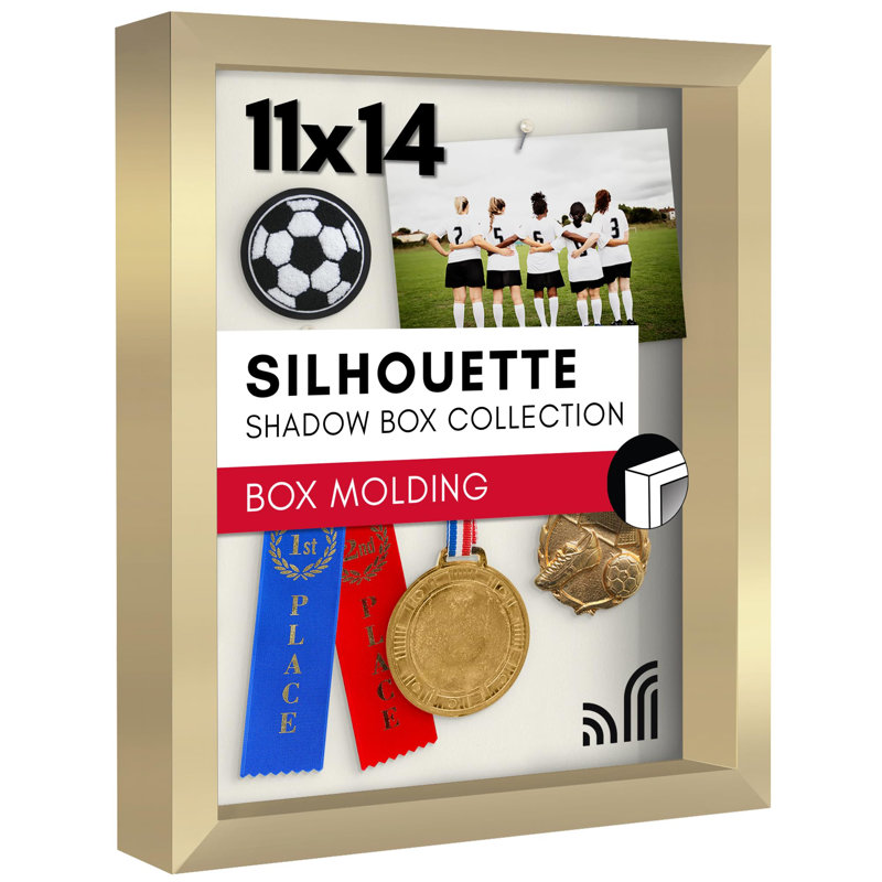 11X14 Shadow Box Frame With Shatter-Resistant Glass - Silhouette Collection - Large Shadow Box Display Case For Tabletop And Wall Display - Gold With Soft Felt Back