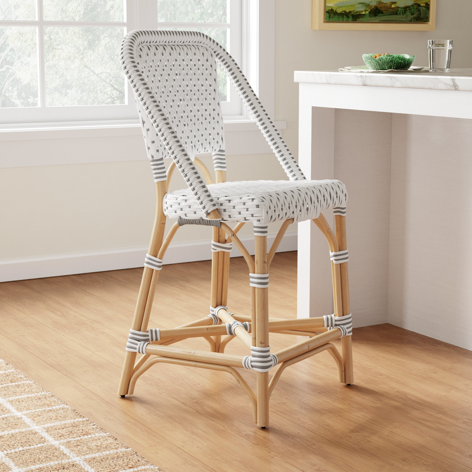 Ezekiel 25" Bar Stool, White/Gray Dot