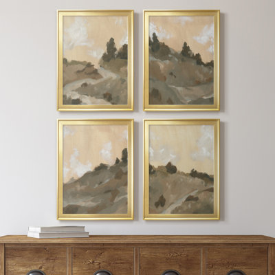 Hillside Walking Path I - Ensemble de 4 peintures sur toile encadrées