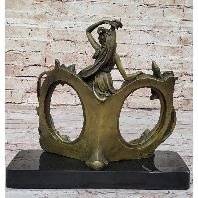 Bronze Art Nouveau Lady Sculpture with Marble Base