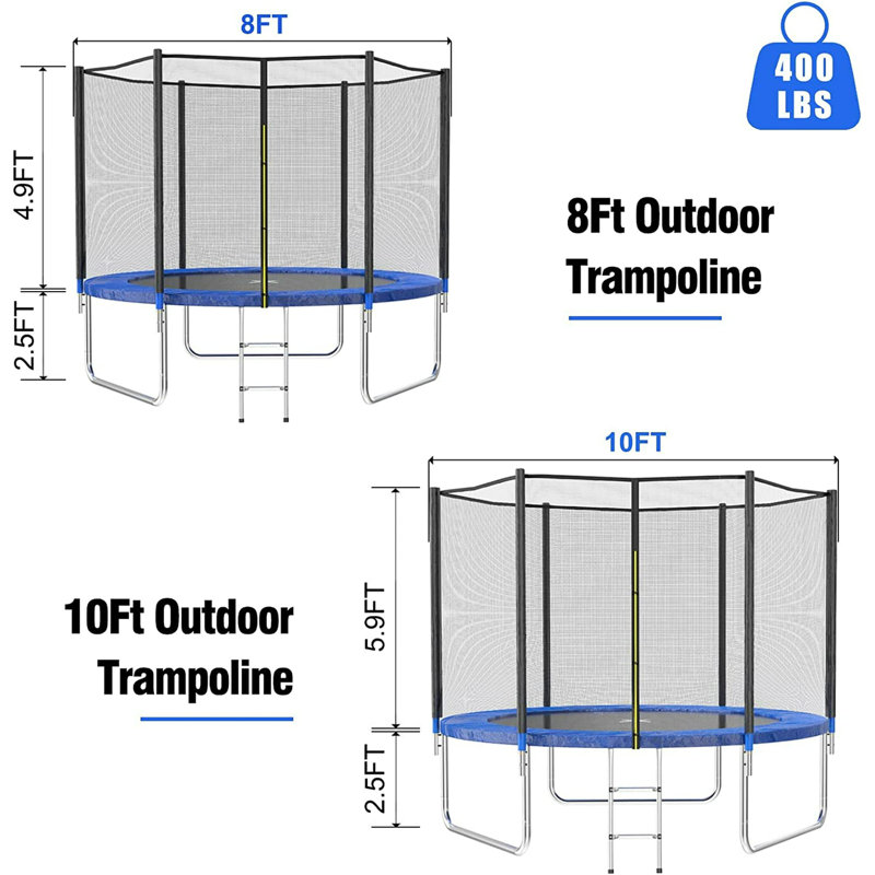 AOTOB 8FT Blue Round Trampoline with Safety Enclosure