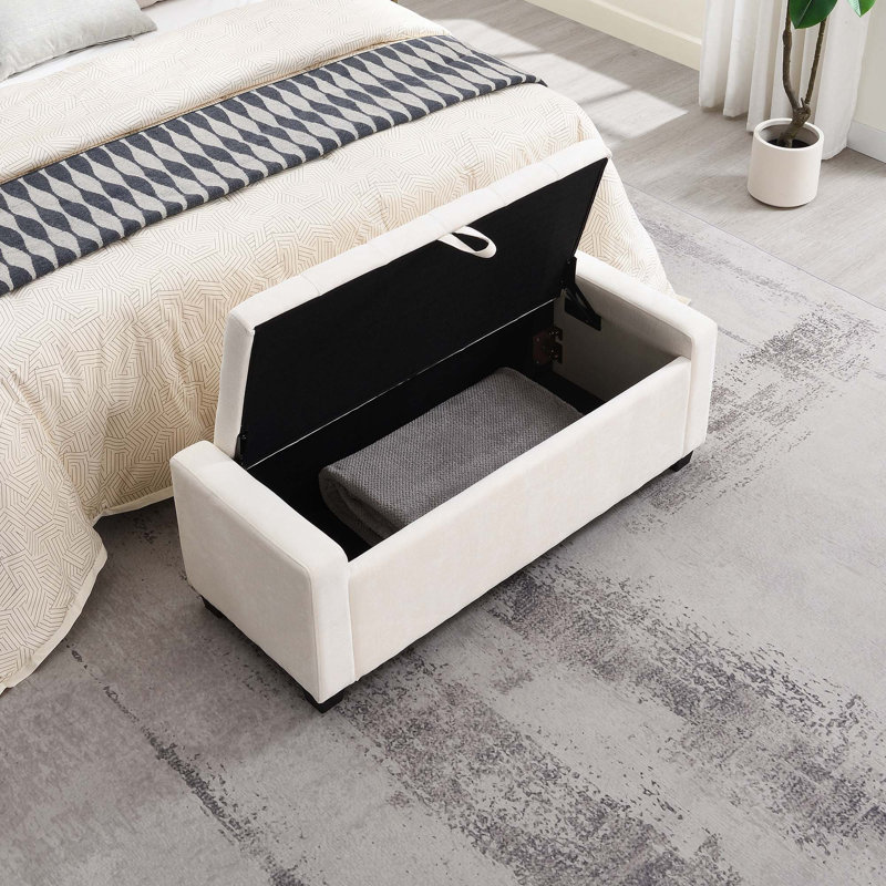 Banc de repose-pieds de 48 pouces avec rangement et charnière de sécurité pour chambre à coucher, salon, Beige