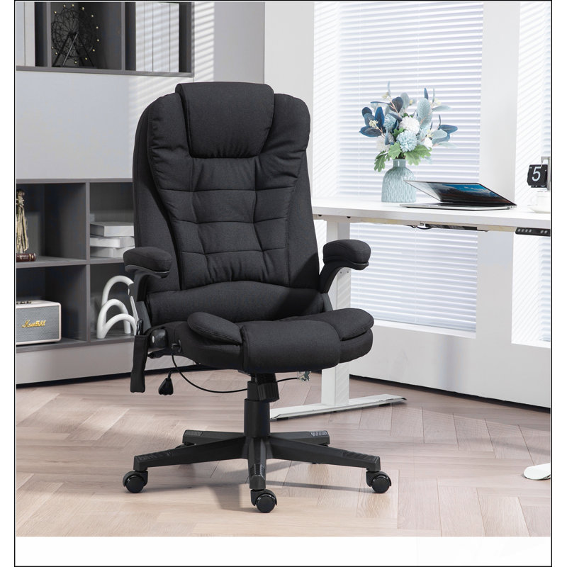 Fauteuil de bureau à 6 points de massage vibrant avec chaleur lombaire, Noir, polyester