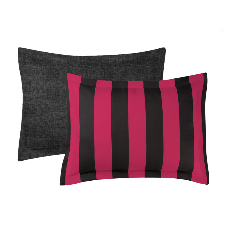Juicy Couture Cabana Stripe Comforter Sets, Full/Queen Comforter + 2 Shams + 3 Throw Pillows, Black/Hot Pink